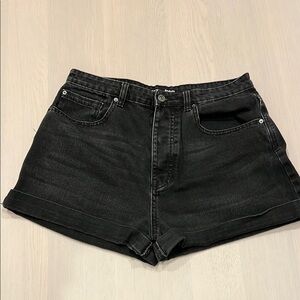 Stradivarius Black Jean Shorts High-Waisted Cuffed